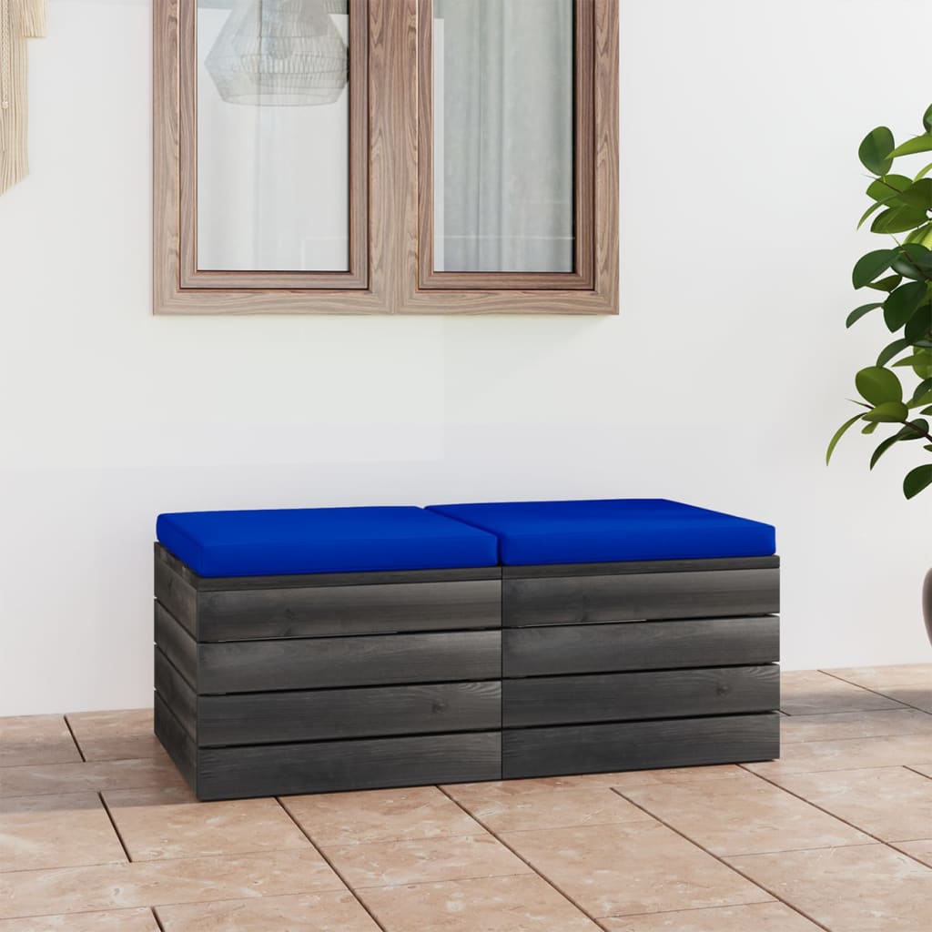 Pouf da Giardino su Pallet 2 pz con Cuscini in Massello di Pino 3061717