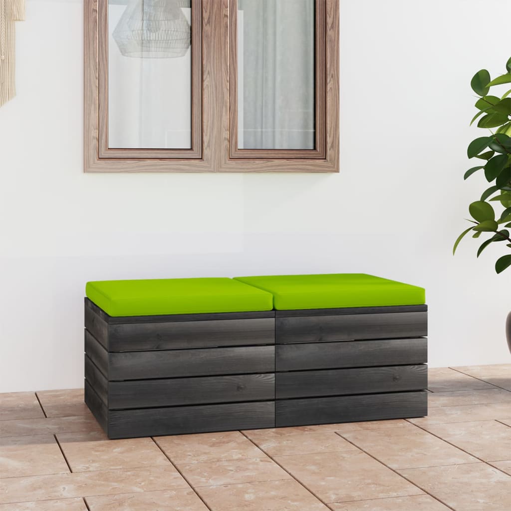 Pouf da Giardino su Pallet 2 pz con Cuscini in Massello di Pino 3061718