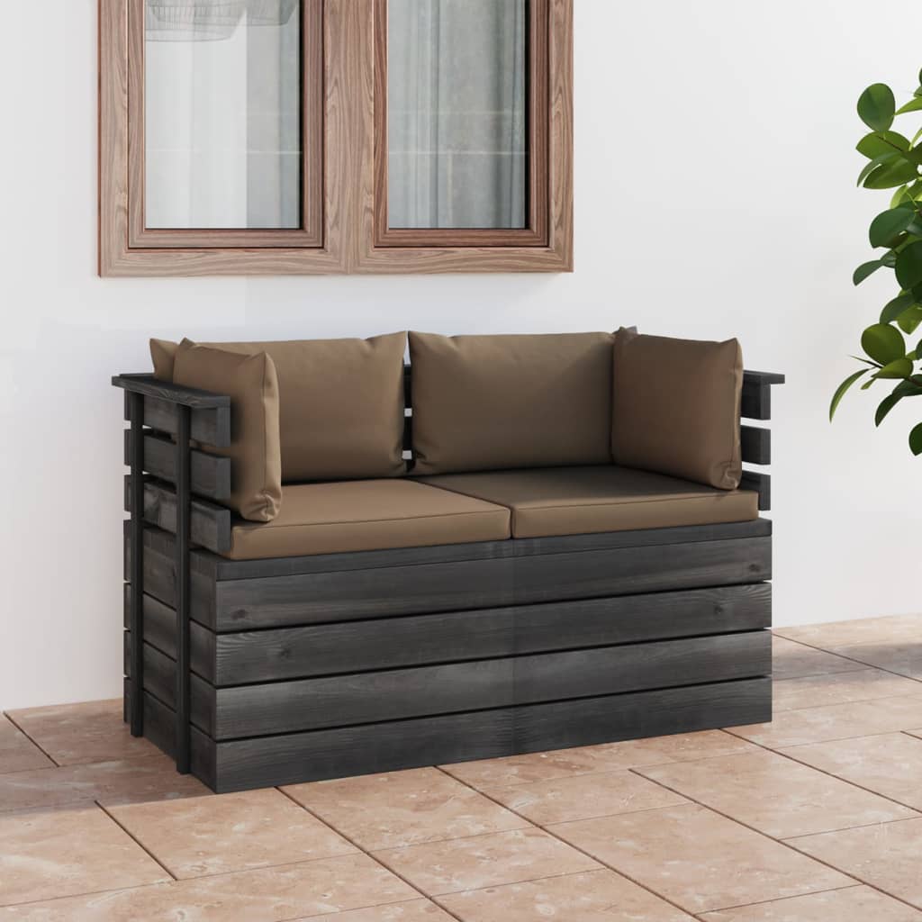 Divano da Giardino 2 Posti su Pallet con Cuscini Massello Pino cod mxl 43638