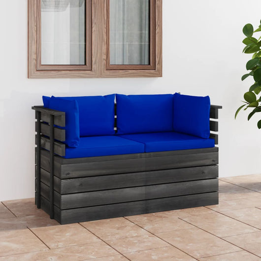 Divano da Giardino 2 Posti su Pallet con Cuscini Massello Pino cod mxl 40596