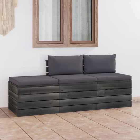 Set Divani da Giardino su Pallet 3 pz con Cuscini Massello Pino 3061755