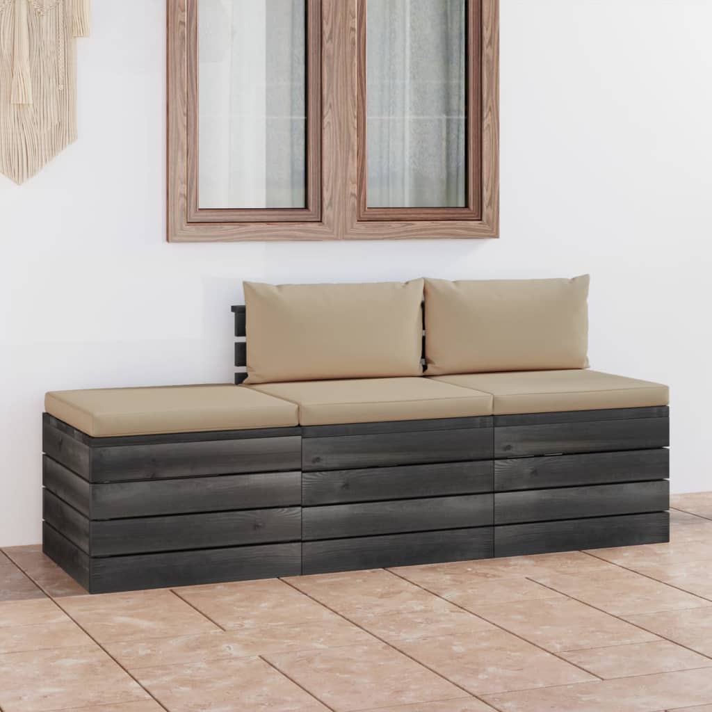 Set Divani da Giardino su Pallet 3 pz con Cuscini Massello Pino 3061758