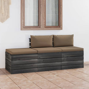 Set Divani da Giardino su Pallet 3 pz con Cuscini Massello Pino 3061763