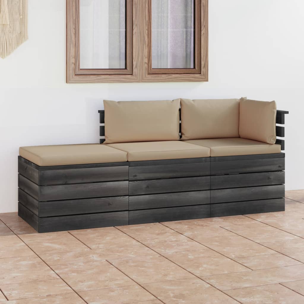 Set Divani da Giardino su Pallet 3 pz con Cuscini Massello Pino cod mxl 42392