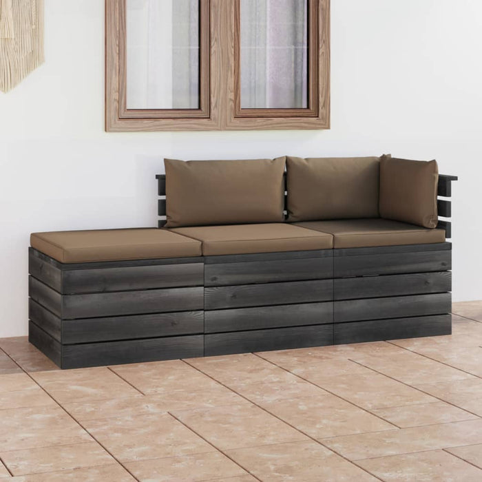 Set Divani da Giardino su Pallet 3 pz con Cuscini Massello Pino 3061775