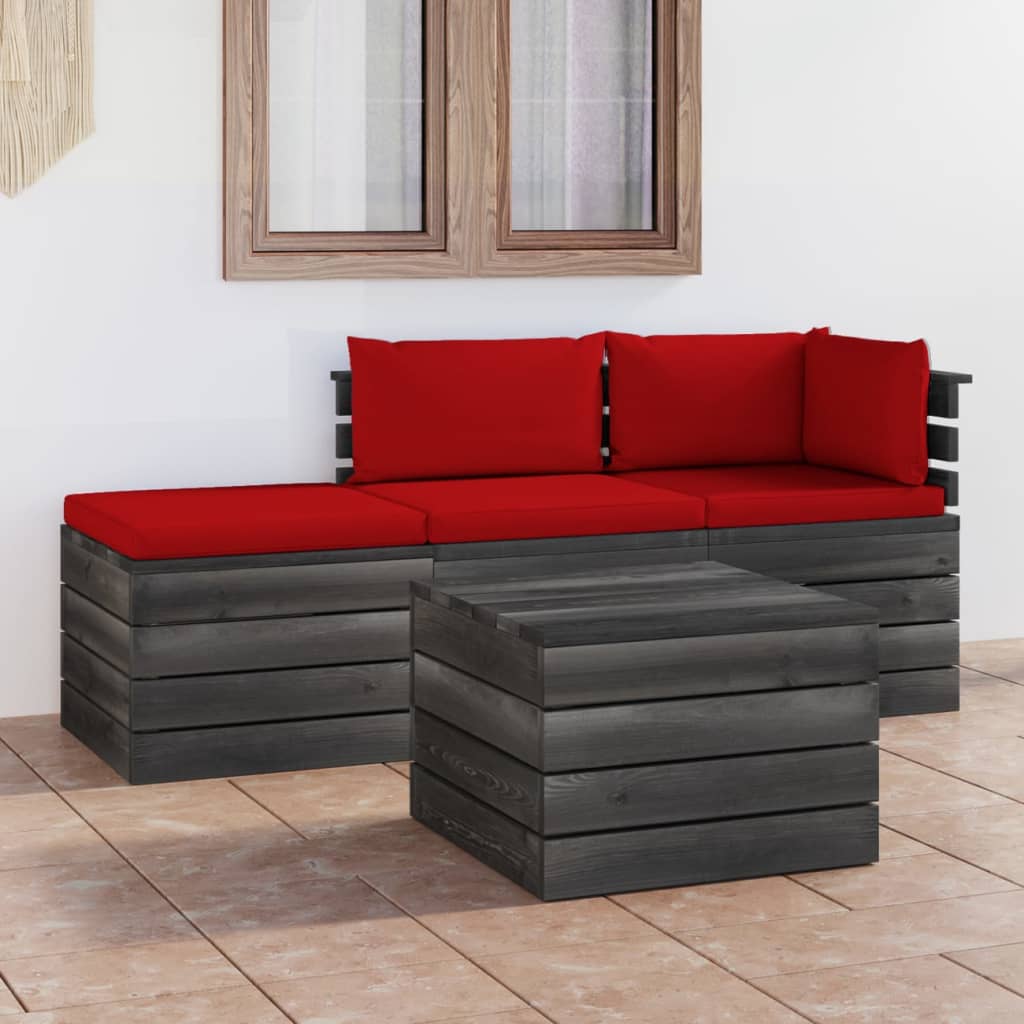 Set Divani da Giardino su Pallet 4 pz con Cuscini Massello Pino 3061785