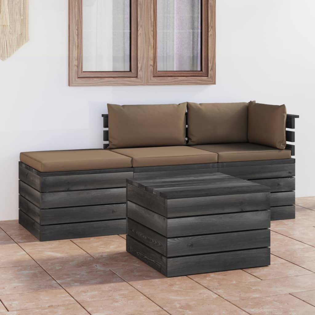 Set Divani da Giardino su Pallet 4 pz con Cuscini Massello Pino 3061787