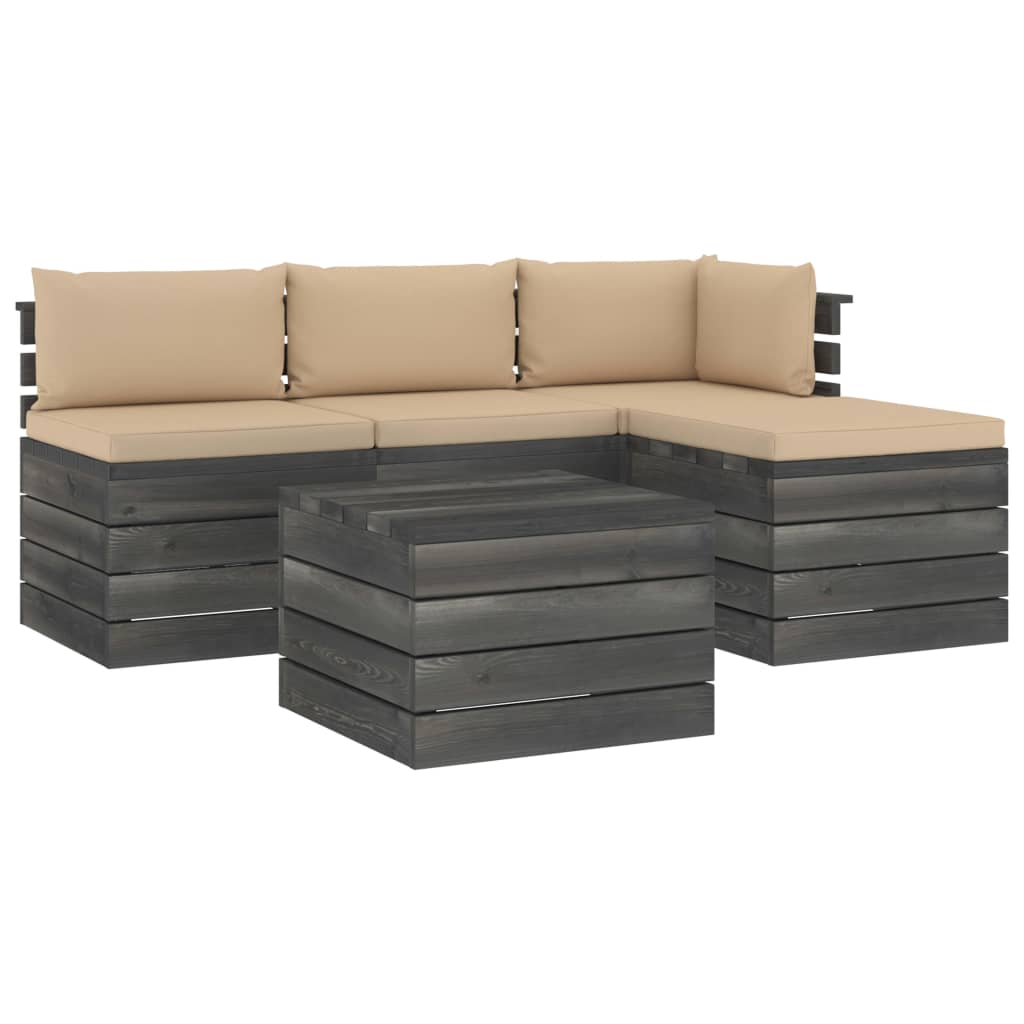 Set Divani da Giardino su Pallet 5 pz con Cuscini Massello Pino 3061794