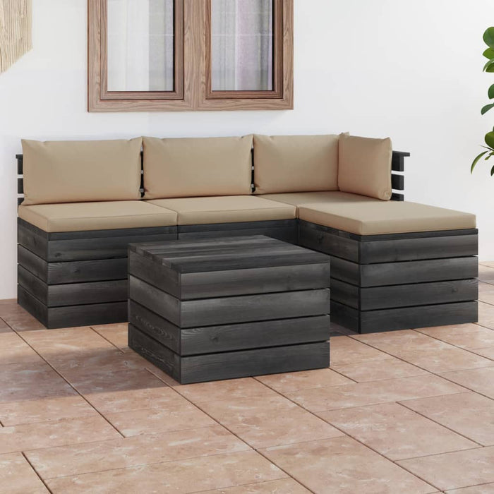 Set Divani da Giardino su Pallet 5 pz con Cuscini Massello Pino 3061794