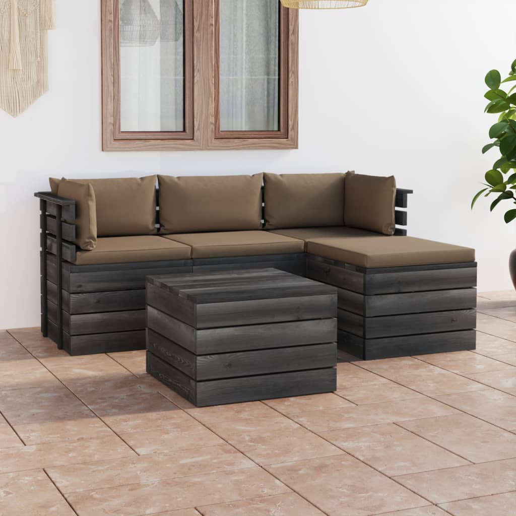 Set Divani da Giardino su Pallet 5 pz con Cuscini Massello Pino 3061811