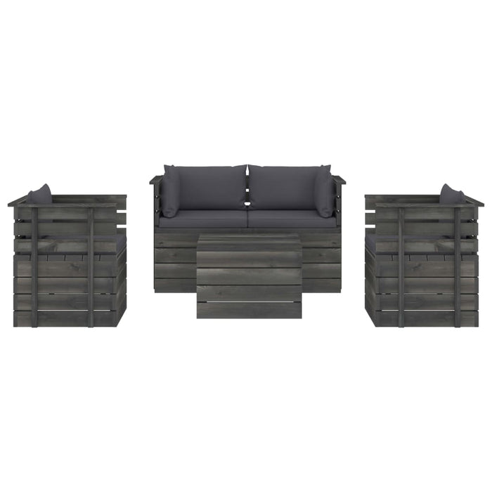 Set Divani da Giardino su Pallet 5 pz con Cuscini Massello Pino 3061815