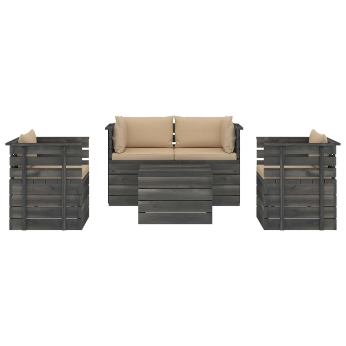 Set Divani da Giardino su Pallet 5 pz con Cuscini Massello Pino