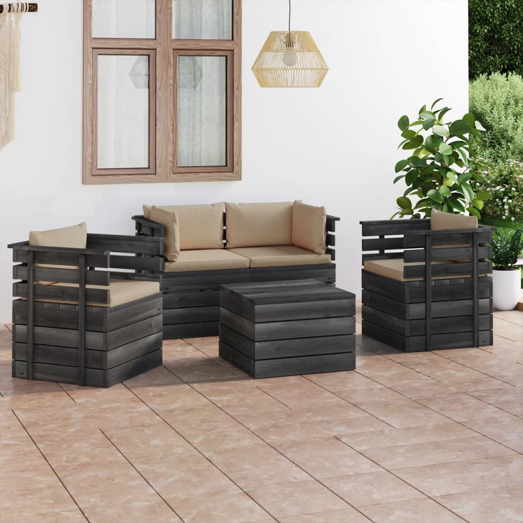 Set Divani da Giardino su Pallet 5 pz con Cuscini Massello Pino 3061818