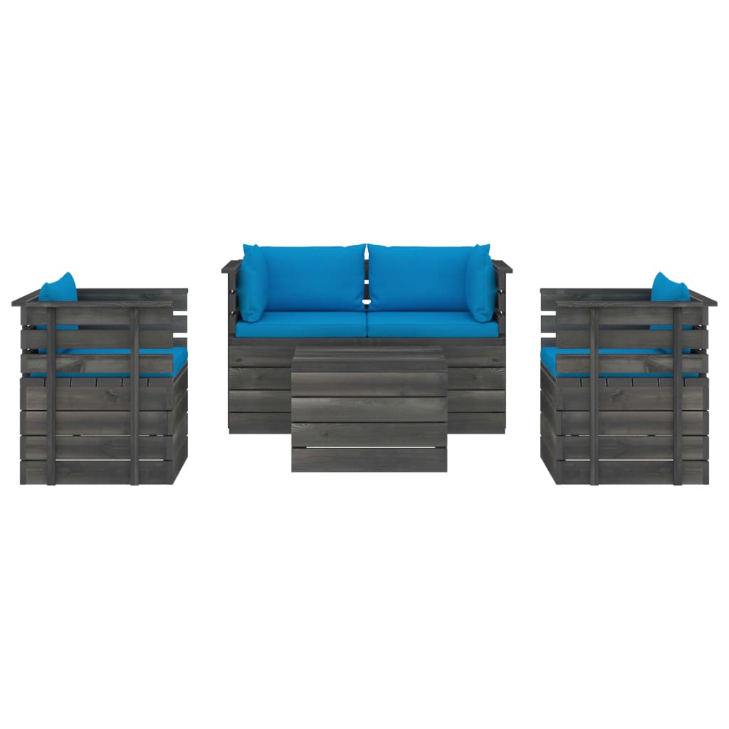 Set Divani da Giardino su Pallet 5 pz con Cuscini Massello Pino cod mxl 40067