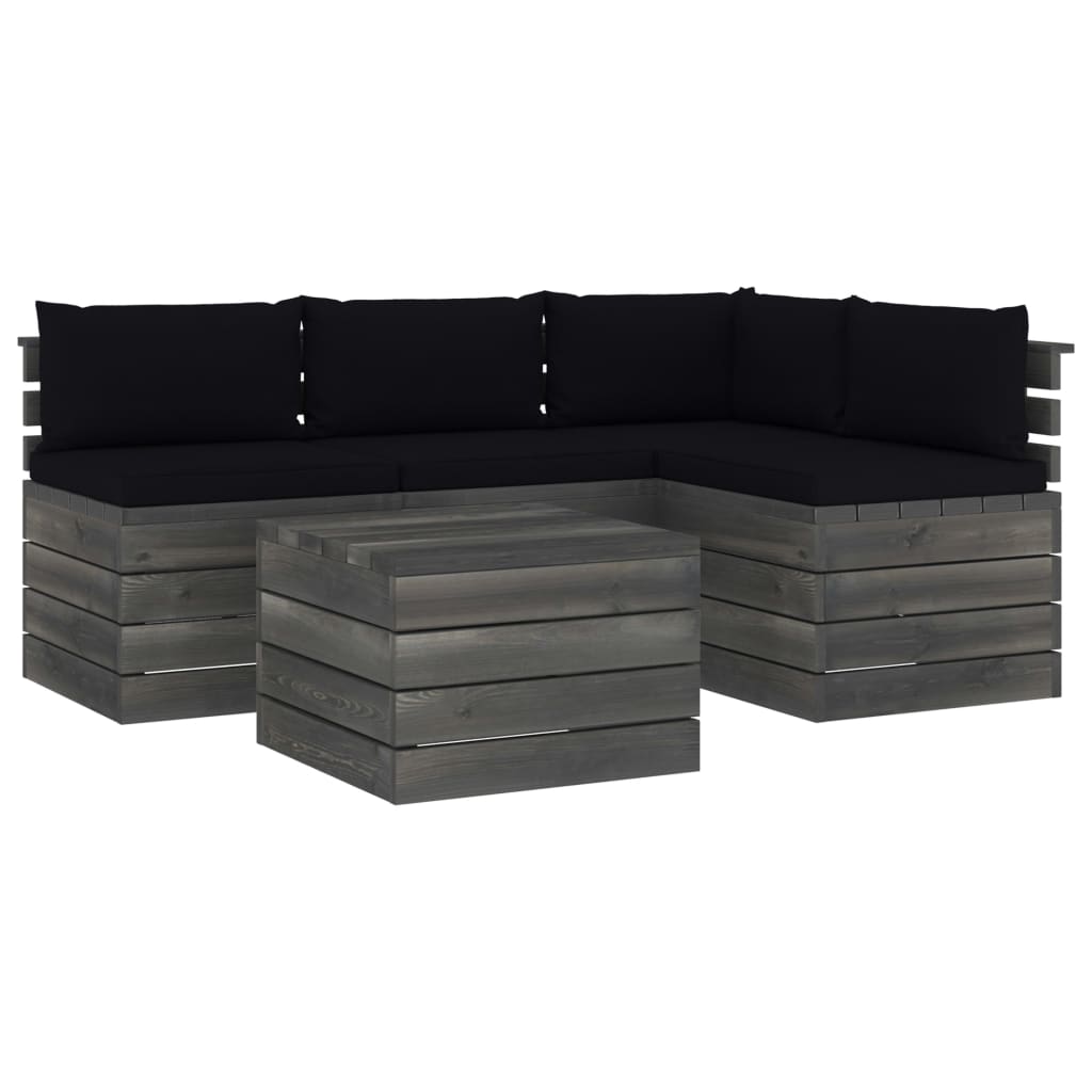 Set Divani da Giardino su Pallet 5 pz con Cuscini Massello Pino 3061834