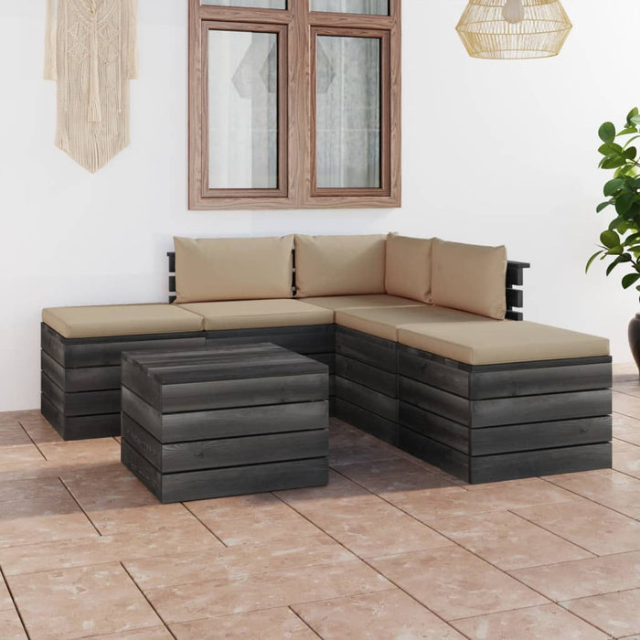 Set Divani da Giardino su Pallet 6 pz con Cuscini Massello Pino 3061842