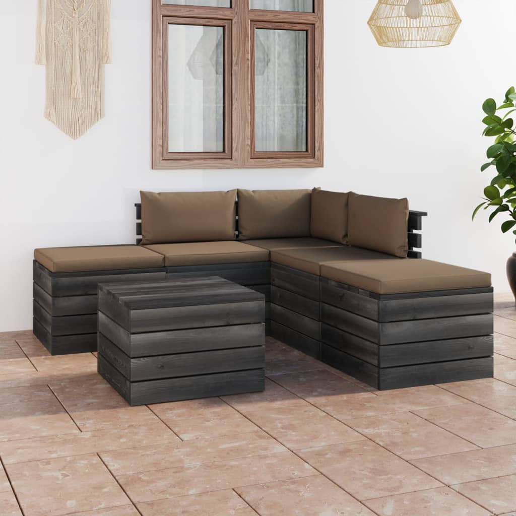 Set Divani da Giardino su Pallet 6 pz con Cuscini Massello Pino 3061847