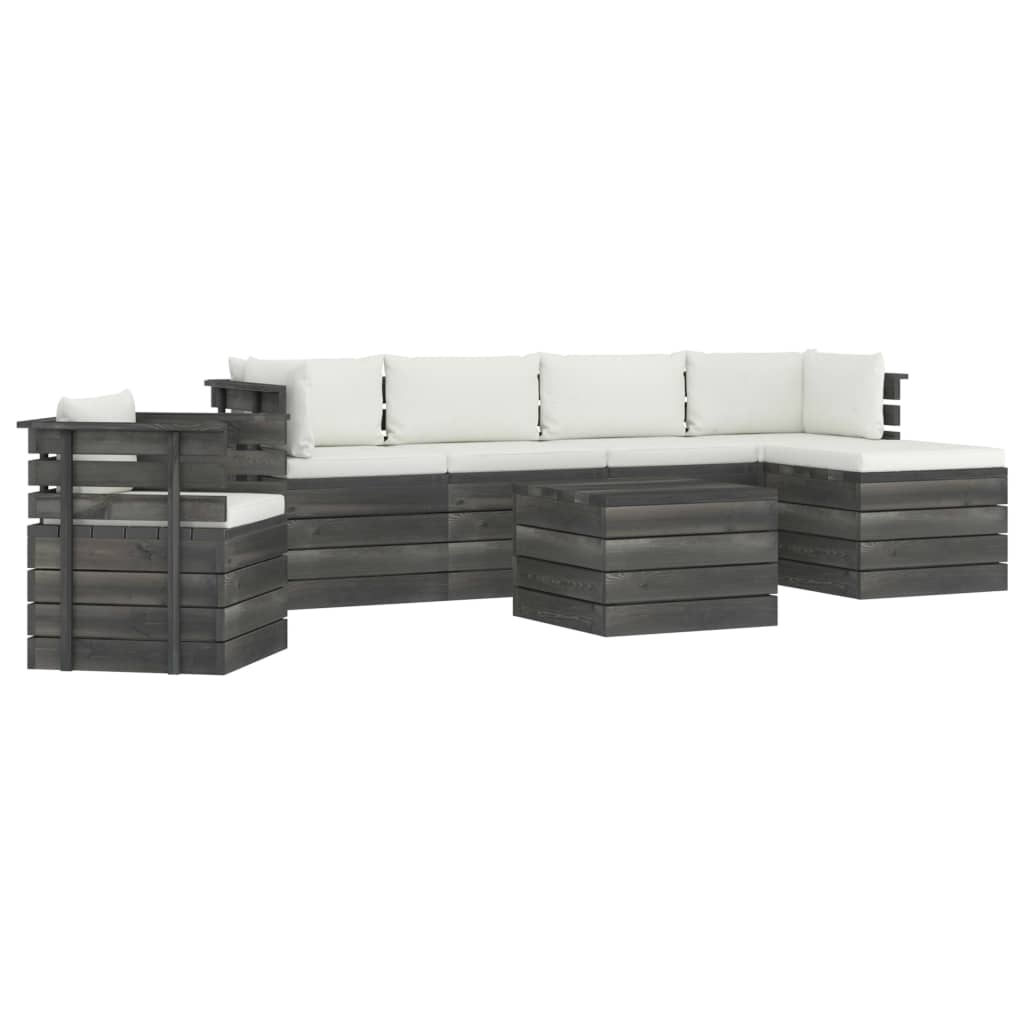 Set Divani da Giardino su Pallet 7 pz con Cuscini Massello Pino 3061877