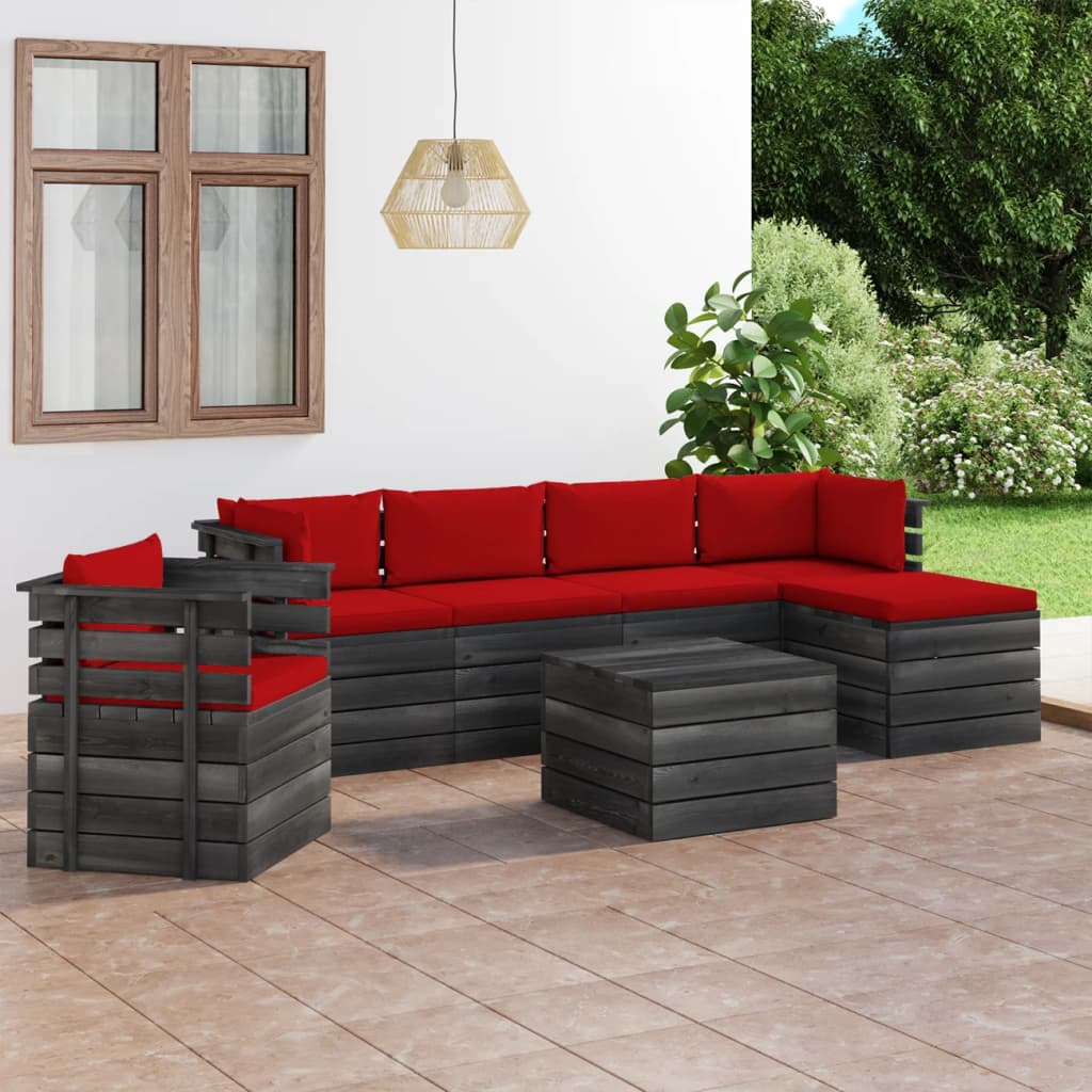 Set Divani da Giardino su Pallet 7 pz con Cuscini Massello Pino 3061881