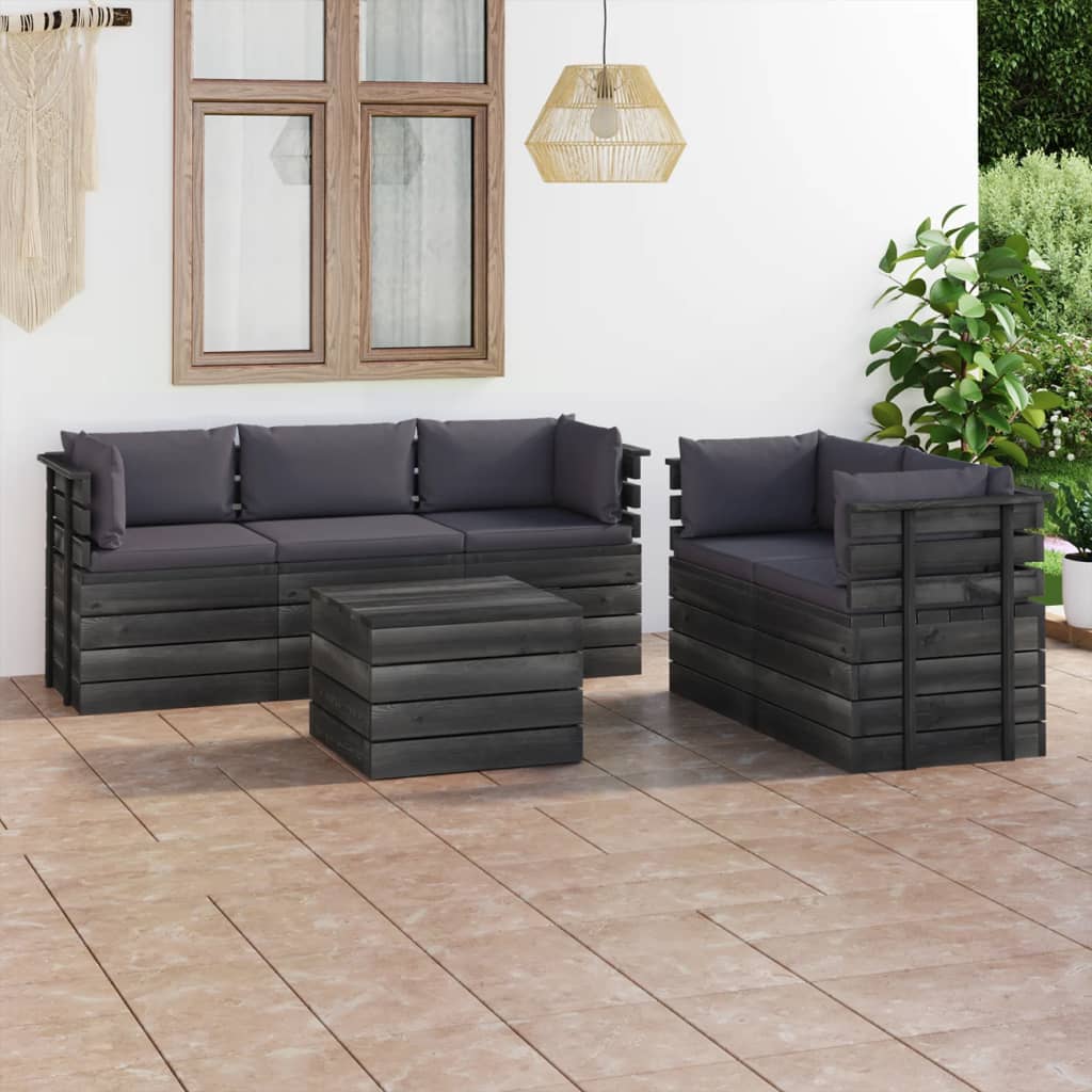 Set Divani da Giardino su Pallet 6 pz con Cuscini Massello Pino cod mxl 41469