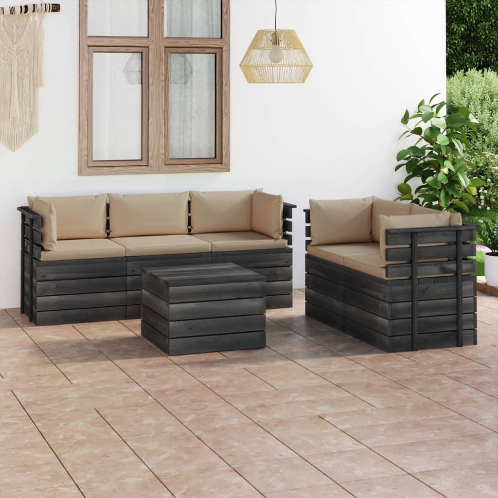 Set Divani da Giardino su Pallet 6 pz con Cuscini Massello Pino 3061890