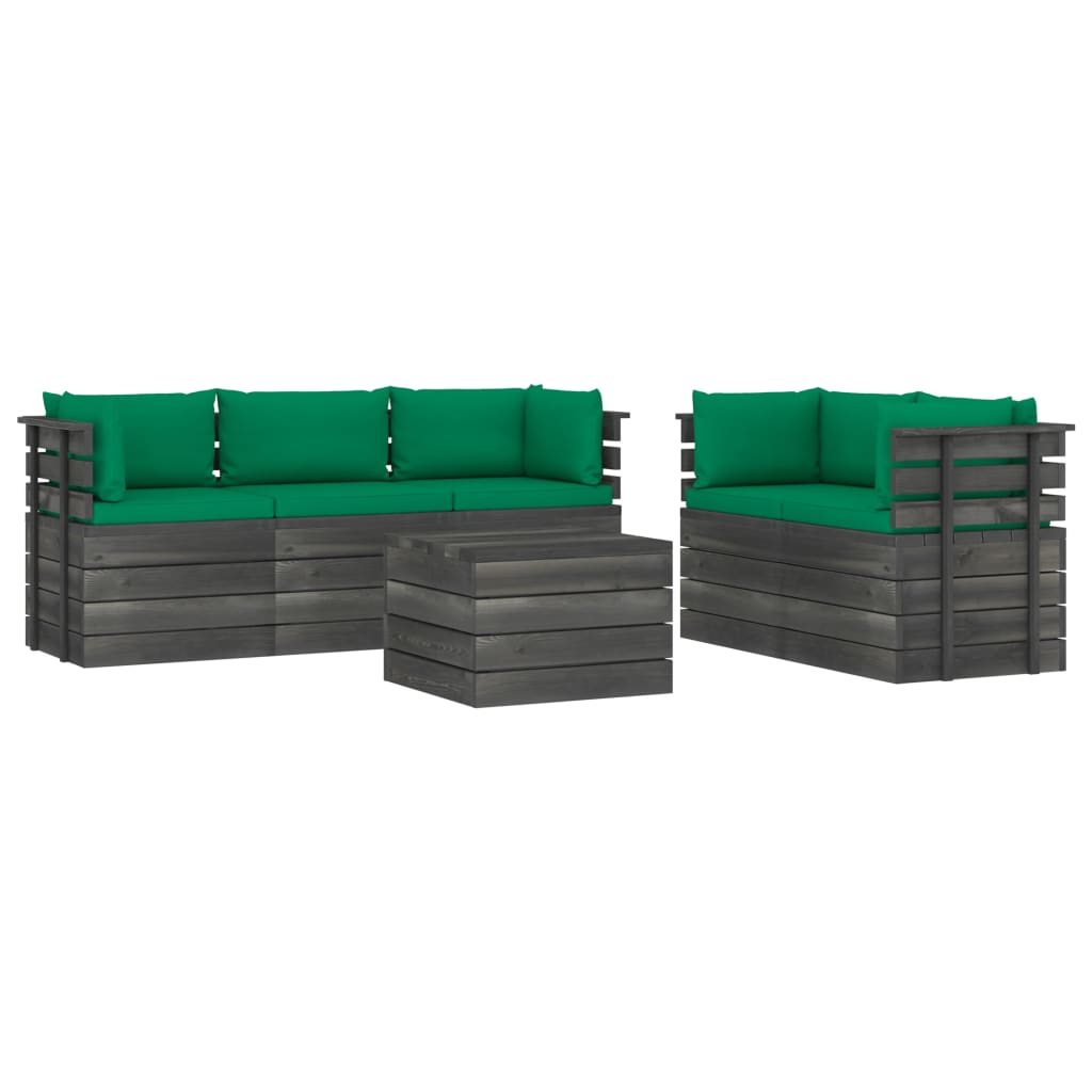 Set Divani da Giardino su Pallet 6 pz con Cuscini Massello Pino 3061892