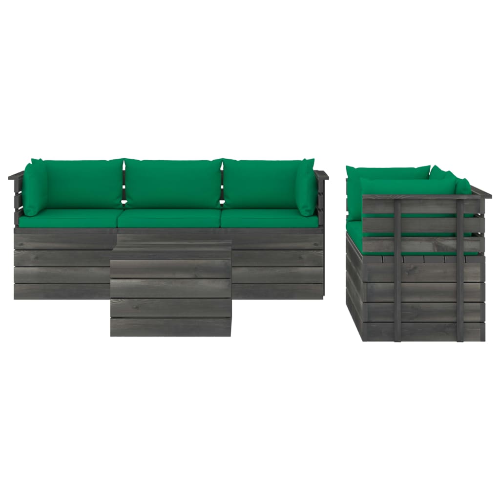 Set Divani da Giardino su Pallet 6 pz con Cuscini Massello Pino 3061892