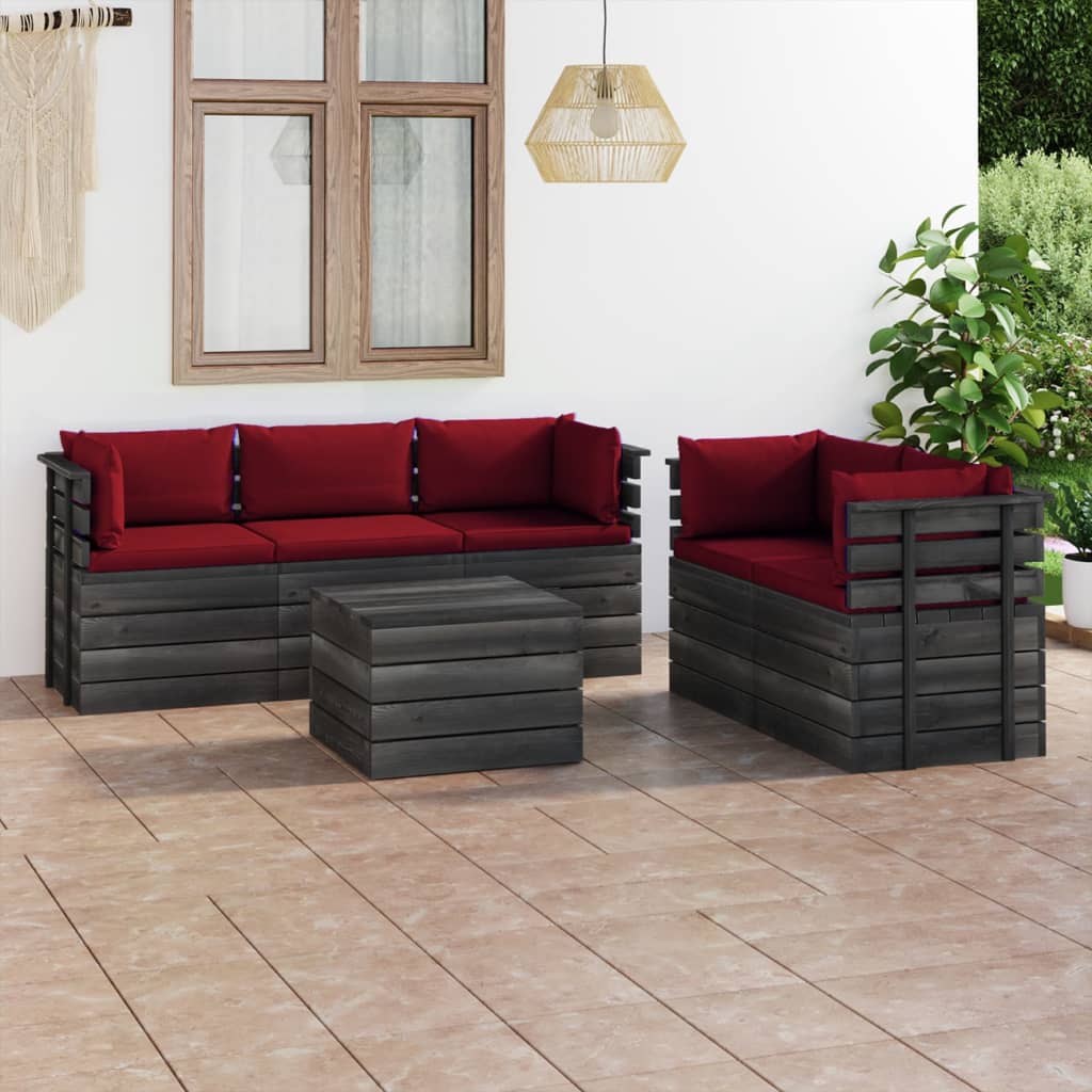 Set Divani da Giardino su Pallet 6 pz con Cuscini Massello Pino 3061896