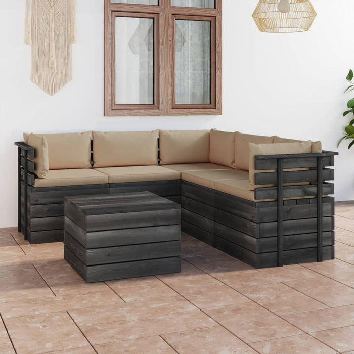 Set Divani da Giardino su Pallet 6 pz con Cuscini Massello Pino 3061902