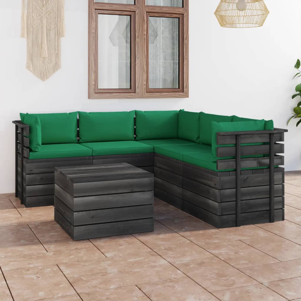 Set Divani da Giardino su Pallet 6 pz con Cuscini Massello Pino 3061904