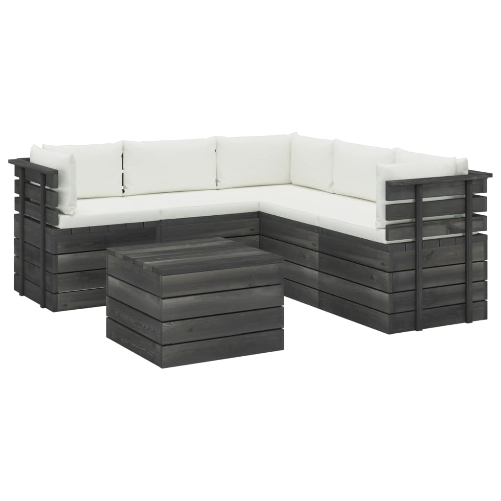 Set Divani da Giardino su Pallet 6 pz con Cuscini Massello Pino 3061949