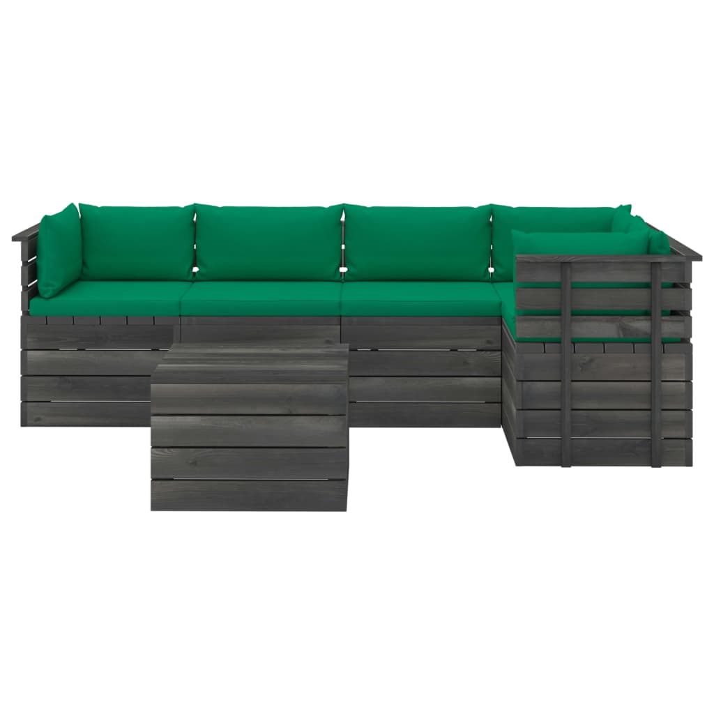 Set Divani da Giardino su Pallet 6 pz con Cuscini Massello Pino 3061952