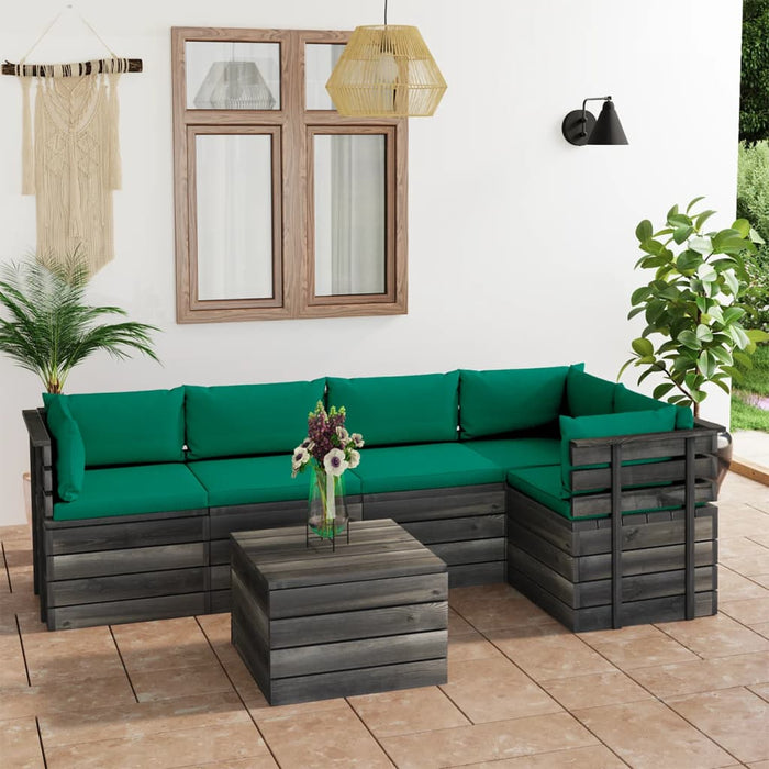 Set Divani da Giardino su Pallet 6 pz con Cuscini Massello Pino 3061952