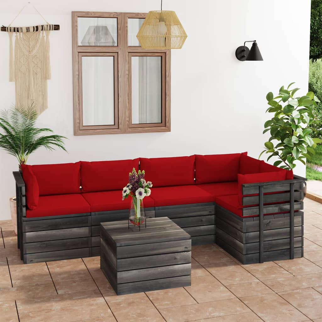 Set Divani da Giardino su Pallet 6 pz con Cuscini Massello Pino 3061953