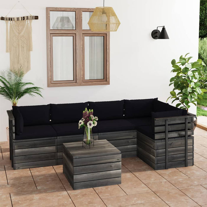 Set Divani da Giardino su Pallet 6 pz con Cuscini Massello Pino 3061954