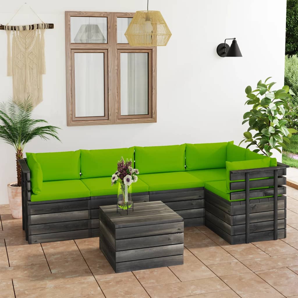 Set Divani da Giardino su Pallet 6 pz con Cuscini Massello Pino 3061958