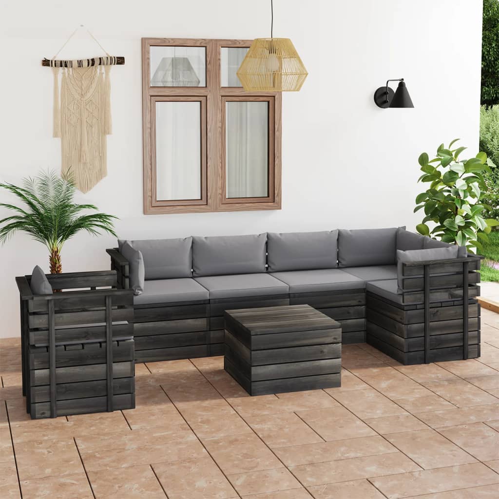 Set Divani da Giardino su Pallet 7 pz con Cuscini Massello Pino 3061960