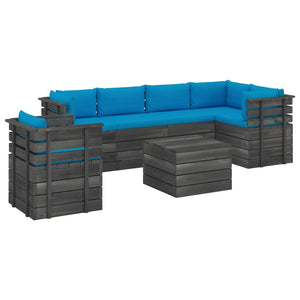 Set Divani da Giardino su Pallet 7 pz con Cuscini Massello Pino 3061963