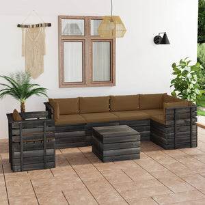 Set Divani da Giardino su Pallet 7 pz con Cuscini Massello Pino 3061967