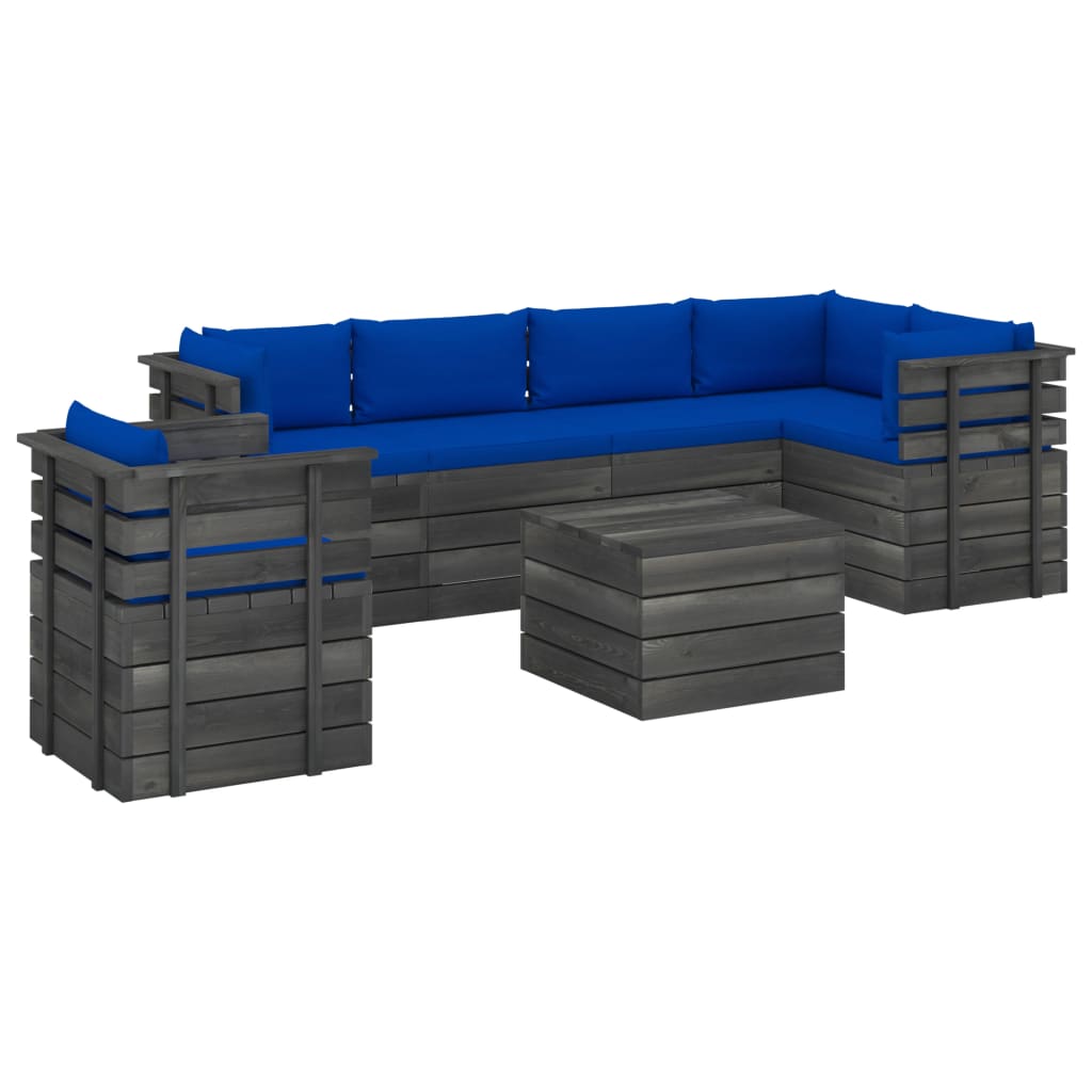 Set Divani da Giardino su Pallet 7 pz con Cuscini Massello Pino 3061969