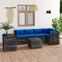 Set Divani da Giardino su Pallet 7 pz con Cuscini Massello Pino 3061969