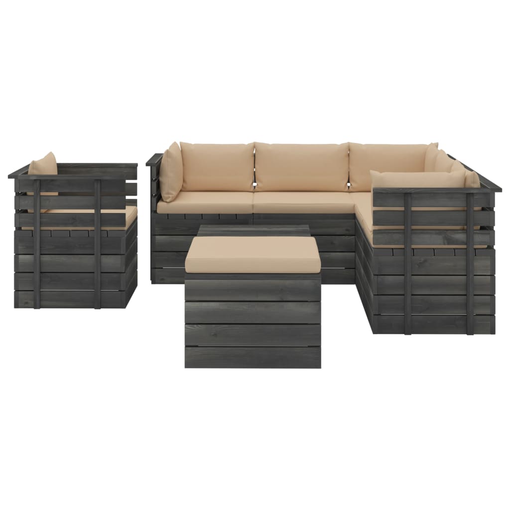 Set Divani da Giardino su Pallet 8 pz con Cuscini Massello Pino cod mxl 34673