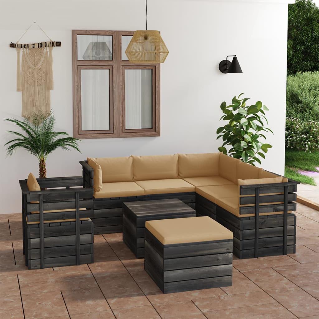 Set Divani da Giardino su Pallet 8 pz con Cuscini Massello Pino cod mxl 34673