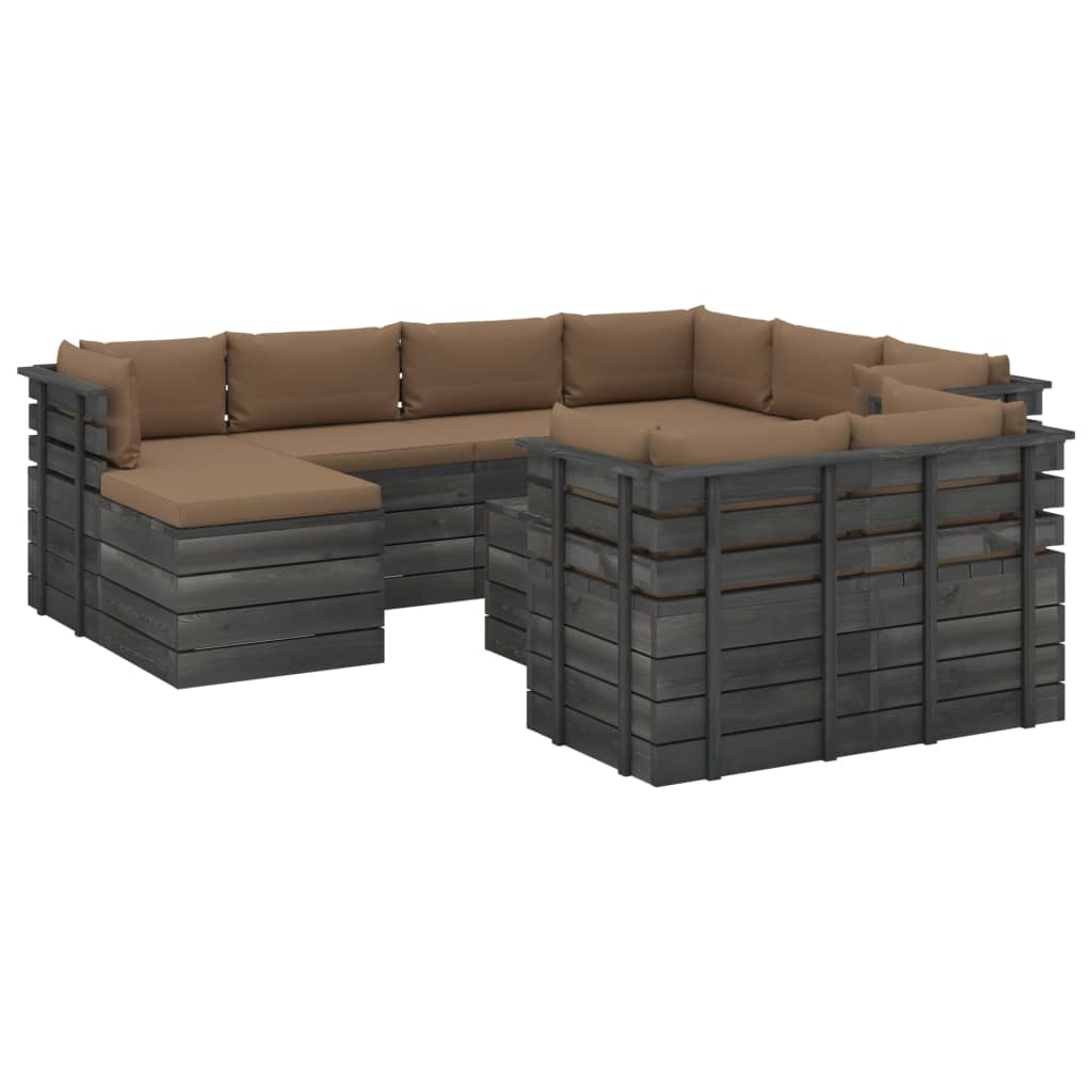 Set Divani da Giardino Pallet 10 pz con Cuscini Massello Pino 3062087