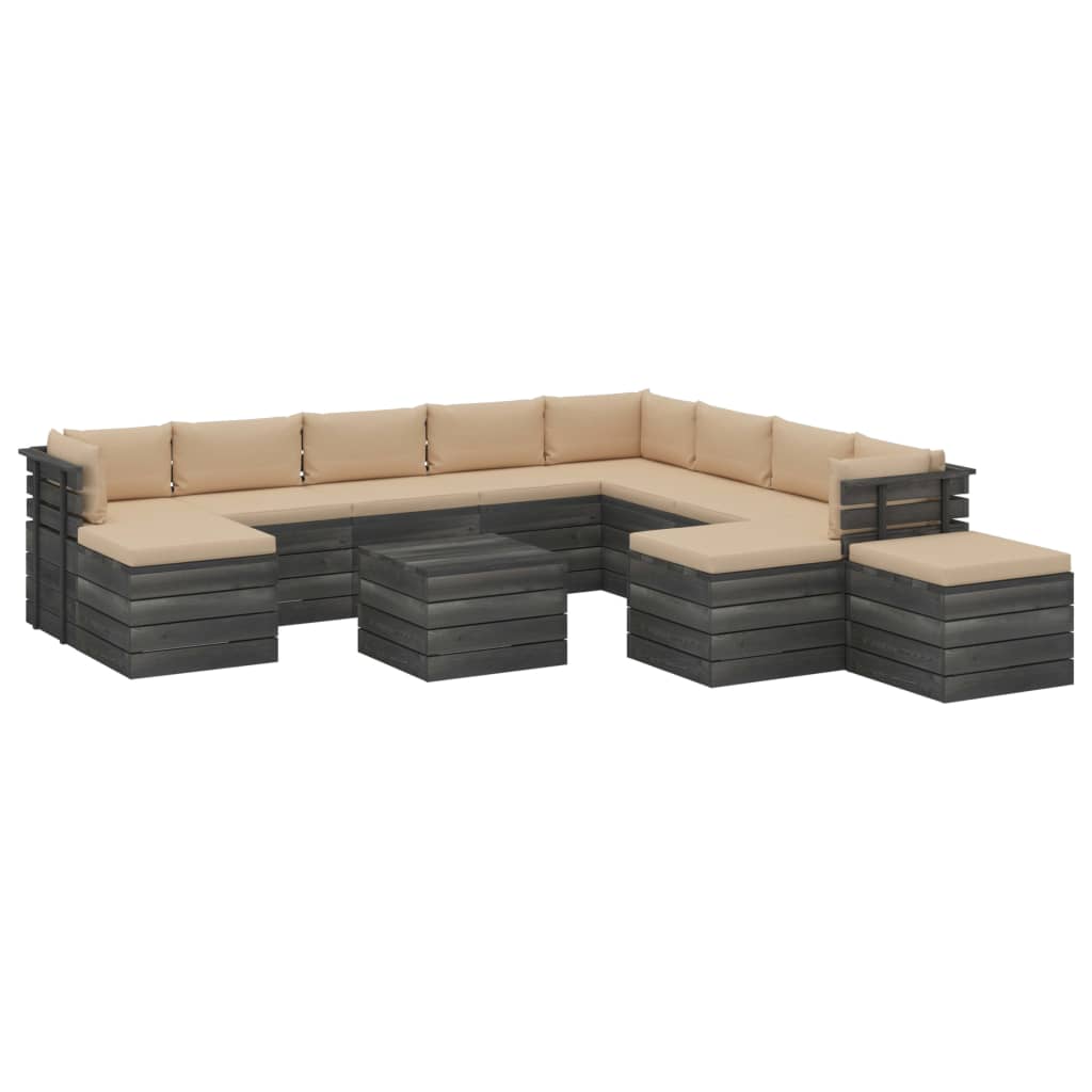 Set Divani da Giardino Pallet 12 pz con Cuscini Massello Pino 3062118