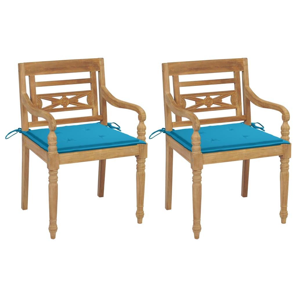 Sedie Batavia 2 pz con Cuscini Blu in Massello di Teak 3062131