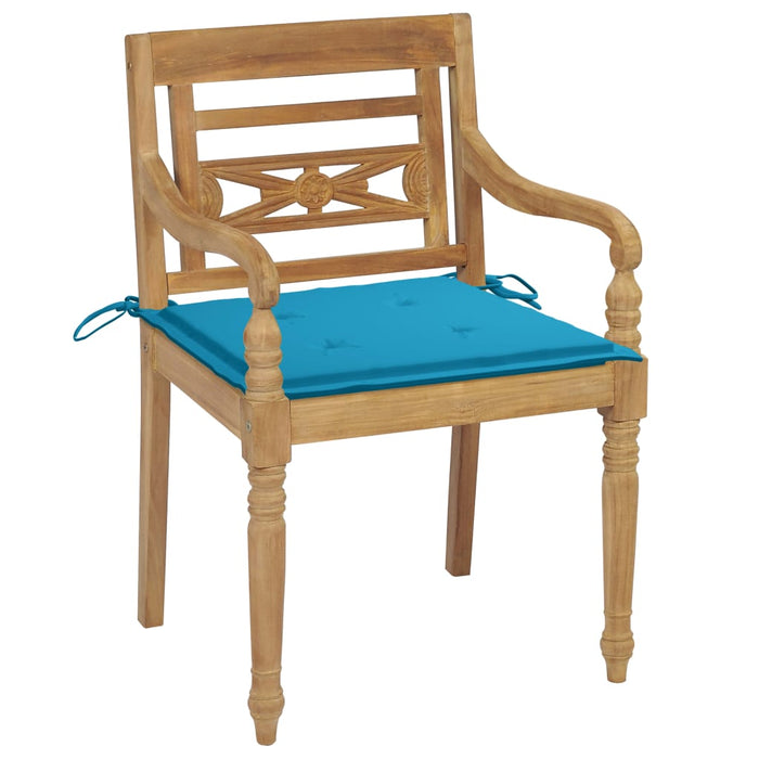 Sedie Batavia 2 pz con Cuscini Blu in Massello di Teak 3062131