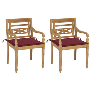 Sedie Batavia 2 pz con Cuscini Rosso Vino in Massello di Teak cod mxl 74909