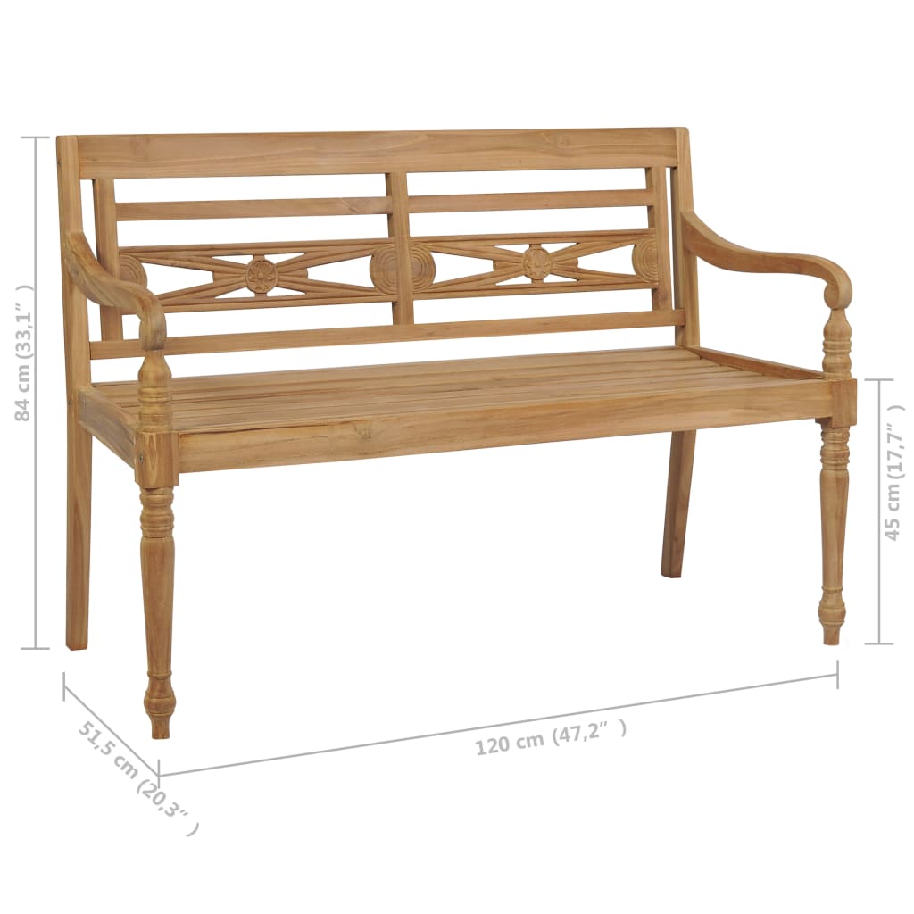 Panca Batavia con Cuscino Antracite 120 cm in Massello di Teak cod mxl 45767