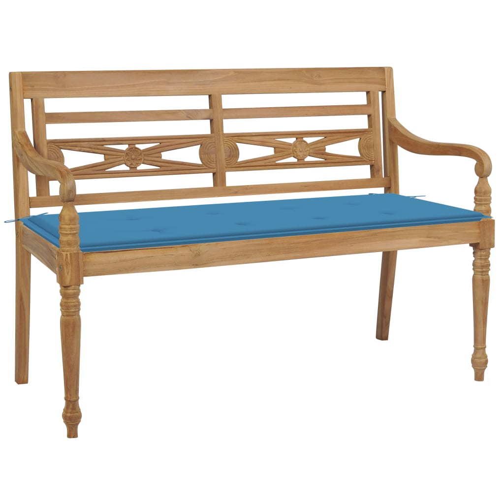 Panca Batavia con Cuscino Blu 120 cm in Massello di Teak cod mxl 45798